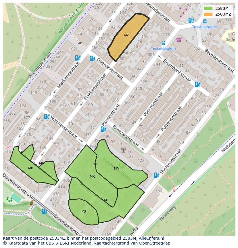 Afbeelding van het postcodegebied 2583 MZ op de kaart.