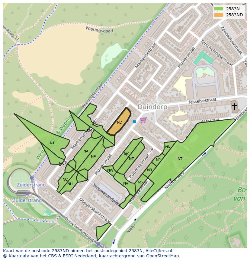Afbeelding van het postcodegebied 2583 ND op de kaart.