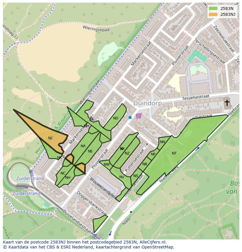 Afbeelding van het postcodegebied 2583 NJ op de kaart.