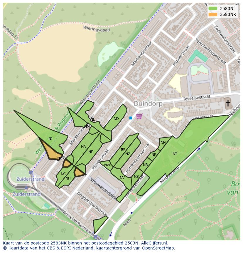 Afbeelding van het postcodegebied 2583 NK op de kaart.