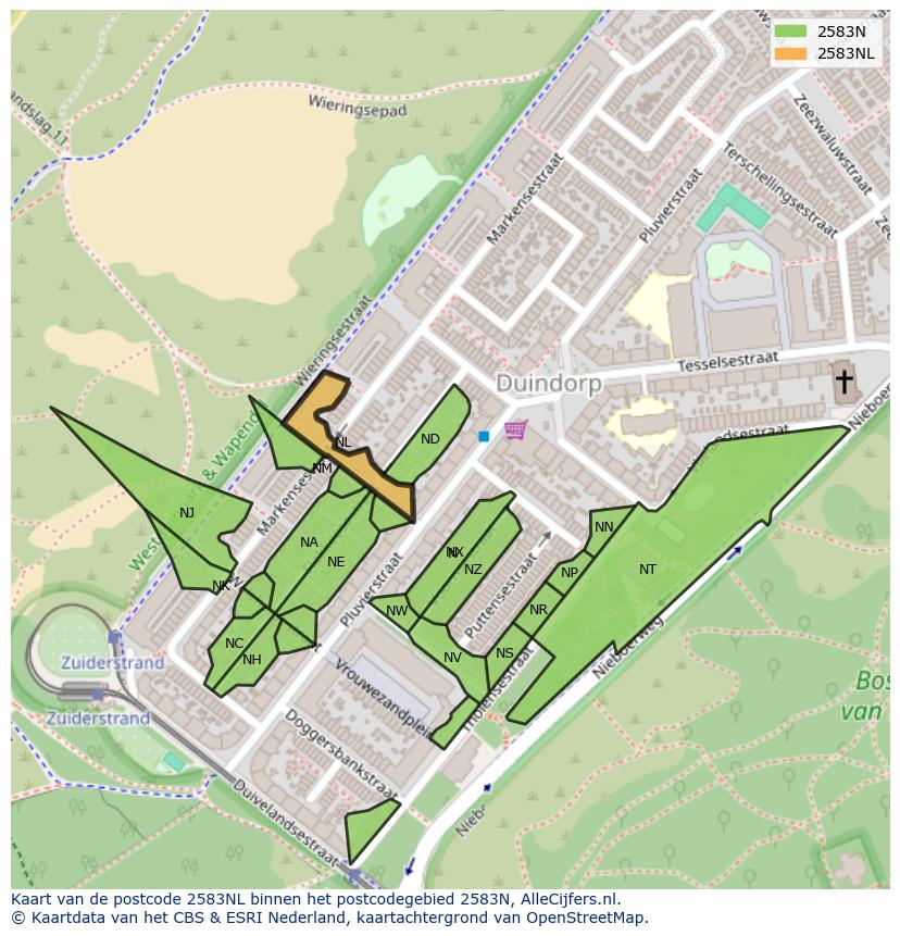 Afbeelding van het postcodegebied 2583 NL op de kaart.