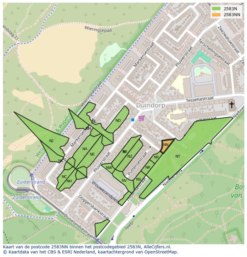 Afbeelding van het postcodegebied 2583 NN op de kaart.