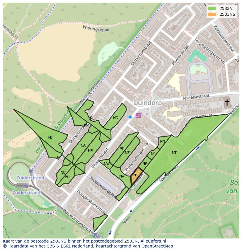 Afbeelding van het postcodegebied 2583 NS op de kaart.