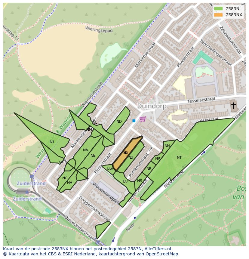 Afbeelding van het postcodegebied 2583 NX op de kaart.