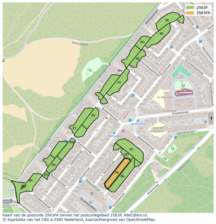 Afbeelding van het postcodegebied 2583 PA op de kaart.