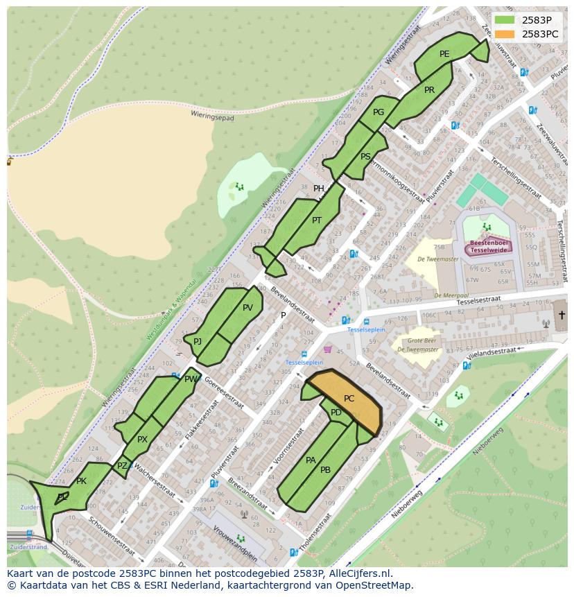 Afbeelding van het postcodegebied 2583 PC op de kaart.