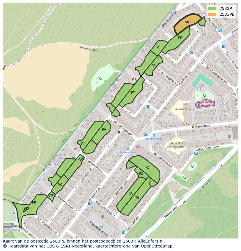 Afbeelding van het postcodegebied 2583 PE op de kaart.