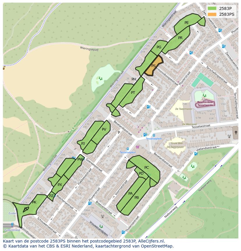 Afbeelding van het postcodegebied 2583 PS op de kaart.