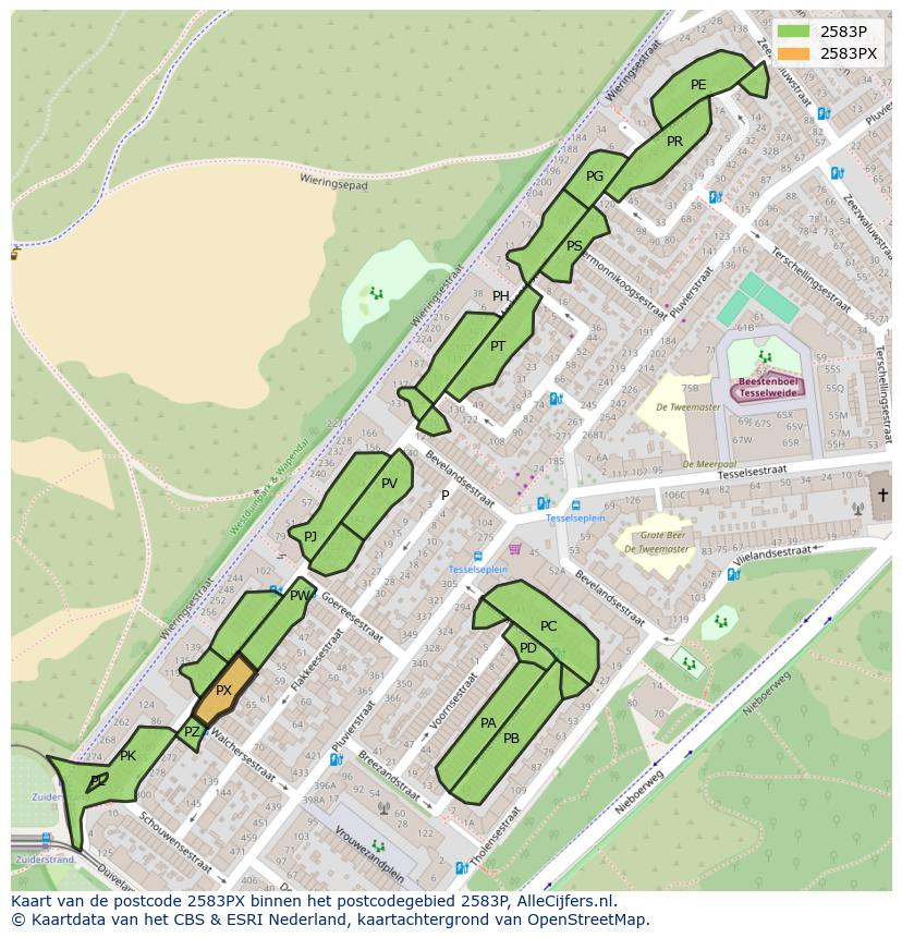 Afbeelding van het postcodegebied 2583 PX op de kaart.
