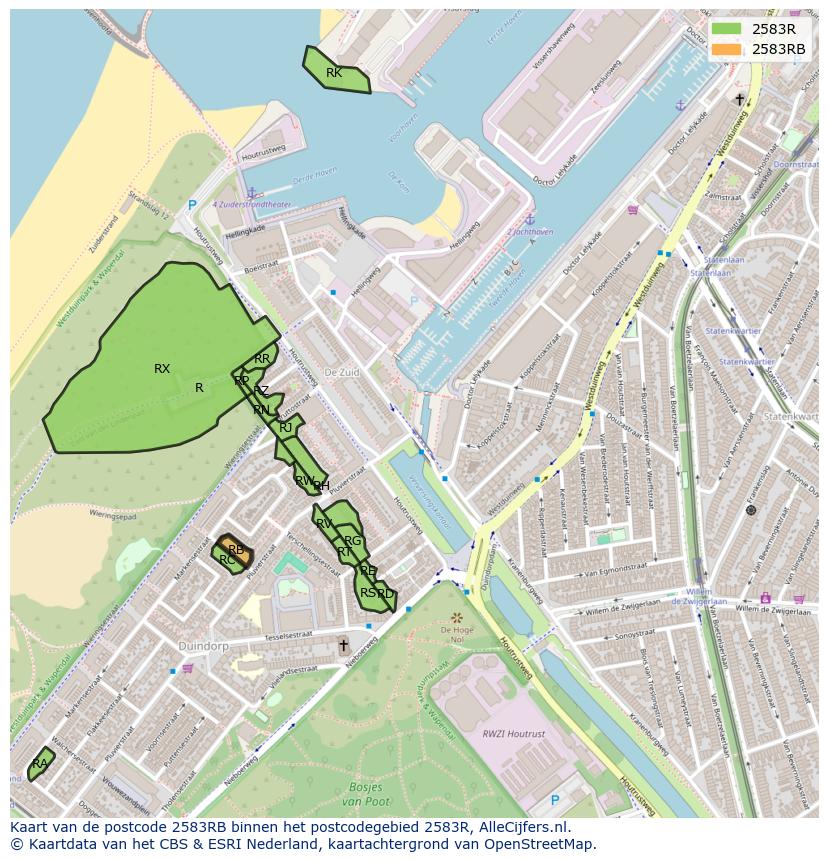 Afbeelding van het postcodegebied 2583 RB op de kaart.