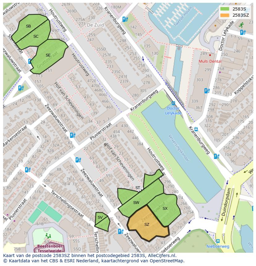 Afbeelding van het postcodegebied 2583 SZ op de kaart.