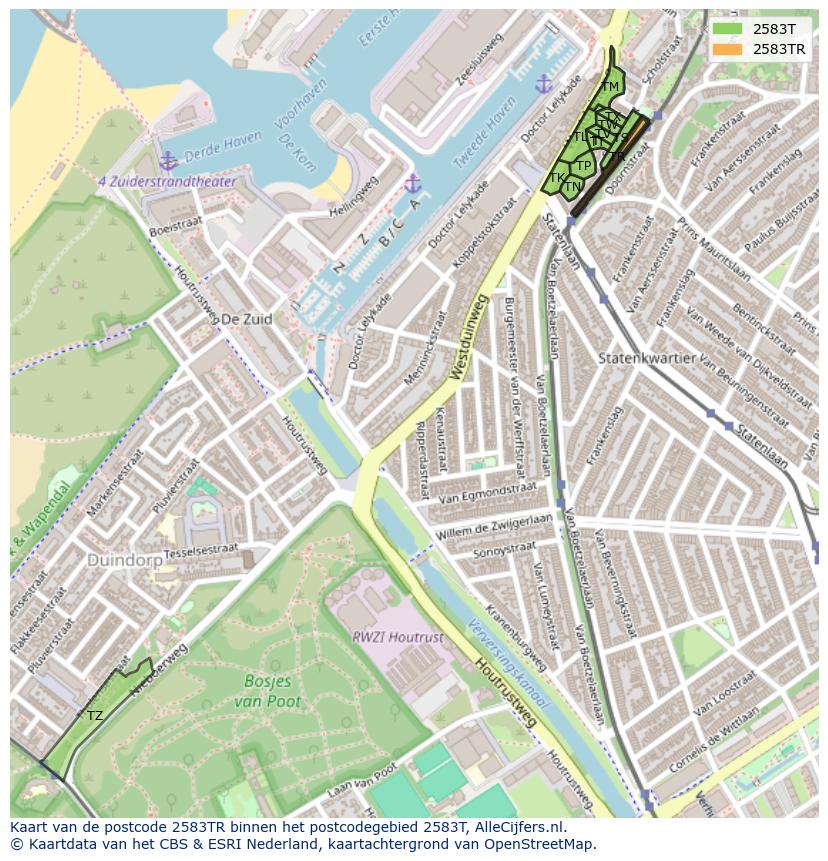 Afbeelding van het postcodegebied 2583 TR op de kaart.