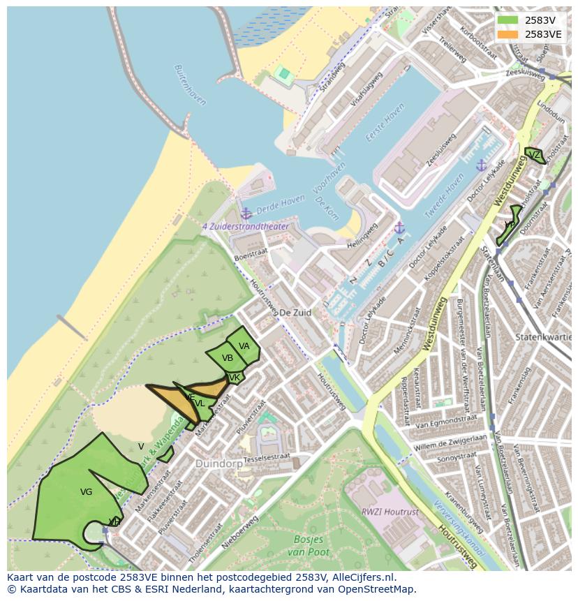 Afbeelding van het postcodegebied 2583 VE op de kaart.