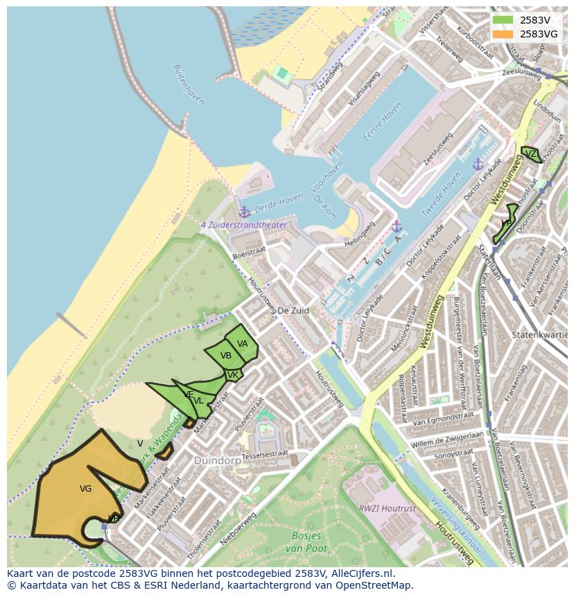 Afbeelding van het postcodegebied 2583 VG op de kaart.