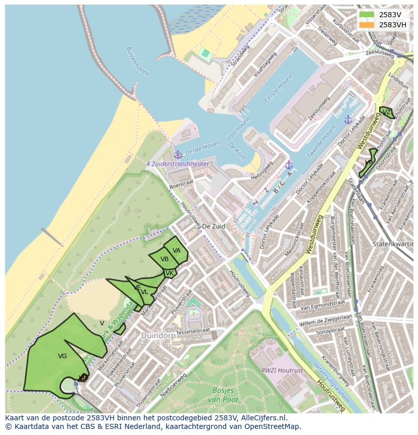 Afbeelding van het postcodegebied 2583 VH op de kaart.