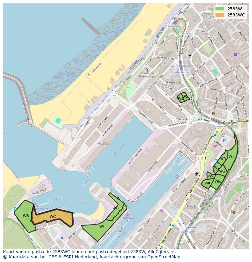 Afbeelding van het postcodegebied 2583 WC op de kaart.