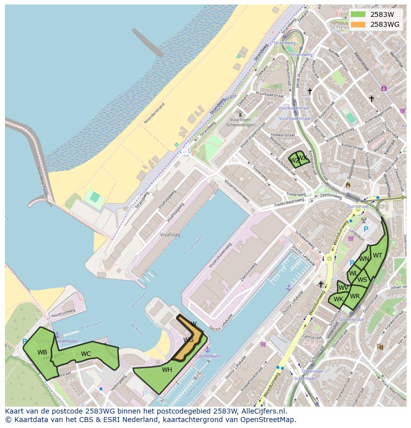 Afbeelding van het postcodegebied 2583 WG op de kaart.