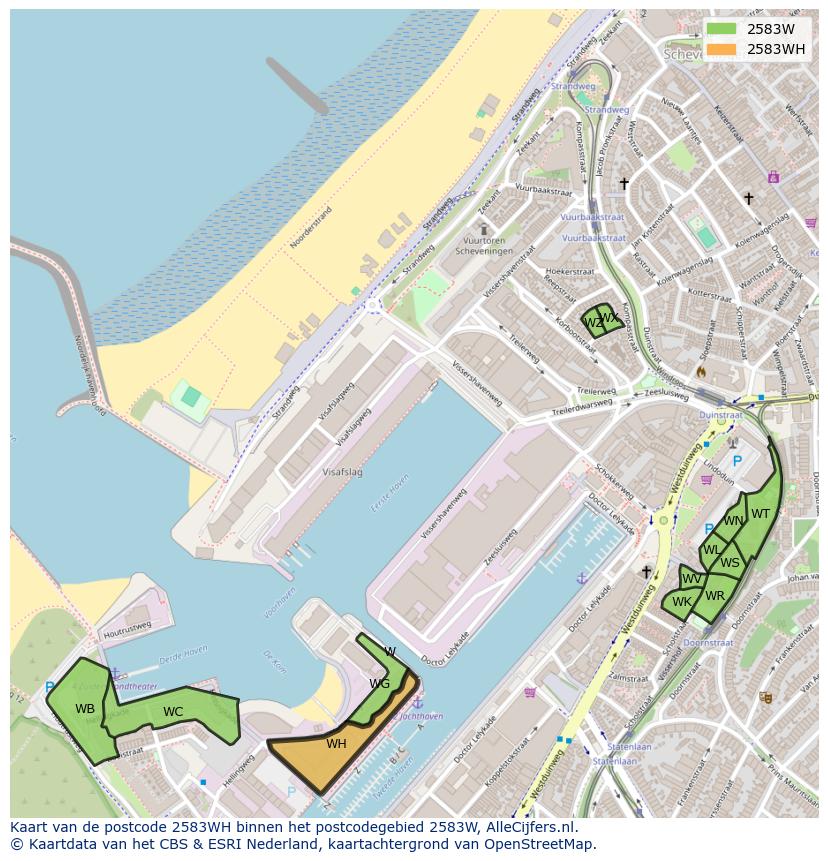 Afbeelding van het postcodegebied 2583 WH op de kaart.