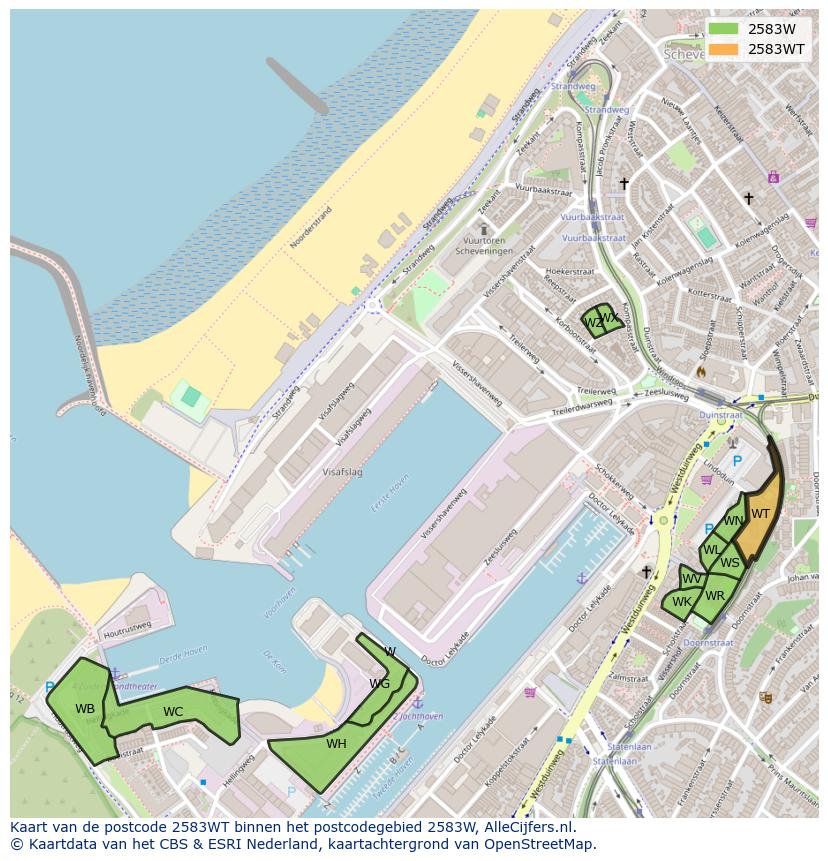 Afbeelding van het postcodegebied 2583 WT op de kaart.