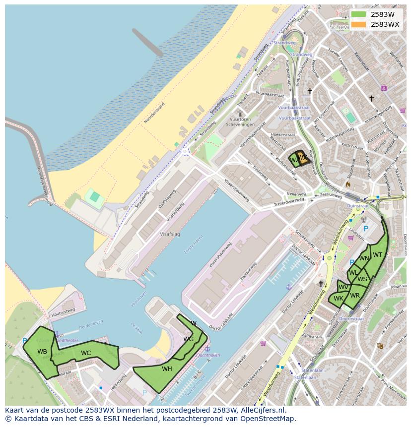 Afbeelding van het postcodegebied 2583 WX op de kaart.