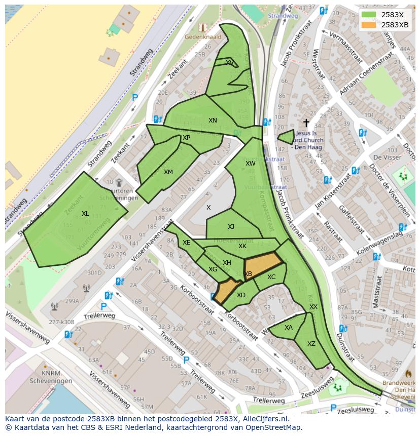 Afbeelding van het postcodegebied 2583 XB op de kaart.