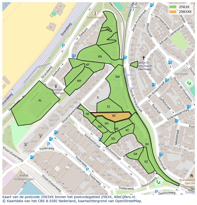 Afbeelding van het postcodegebied 2583 XK op de kaart.