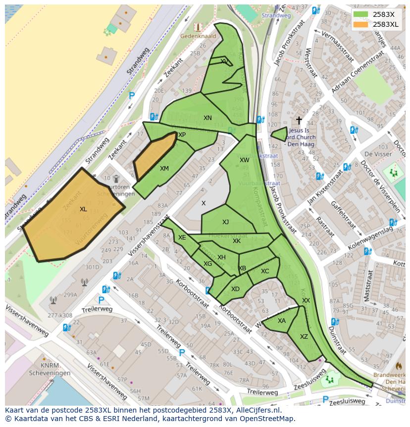 Afbeelding van het postcodegebied 2583 XL op de kaart.