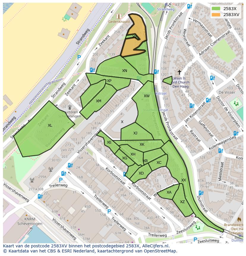 Afbeelding van het postcodegebied 2583 XV op de kaart.