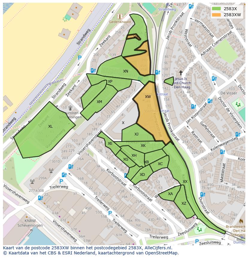 Afbeelding van het postcodegebied 2583 XW op de kaart.