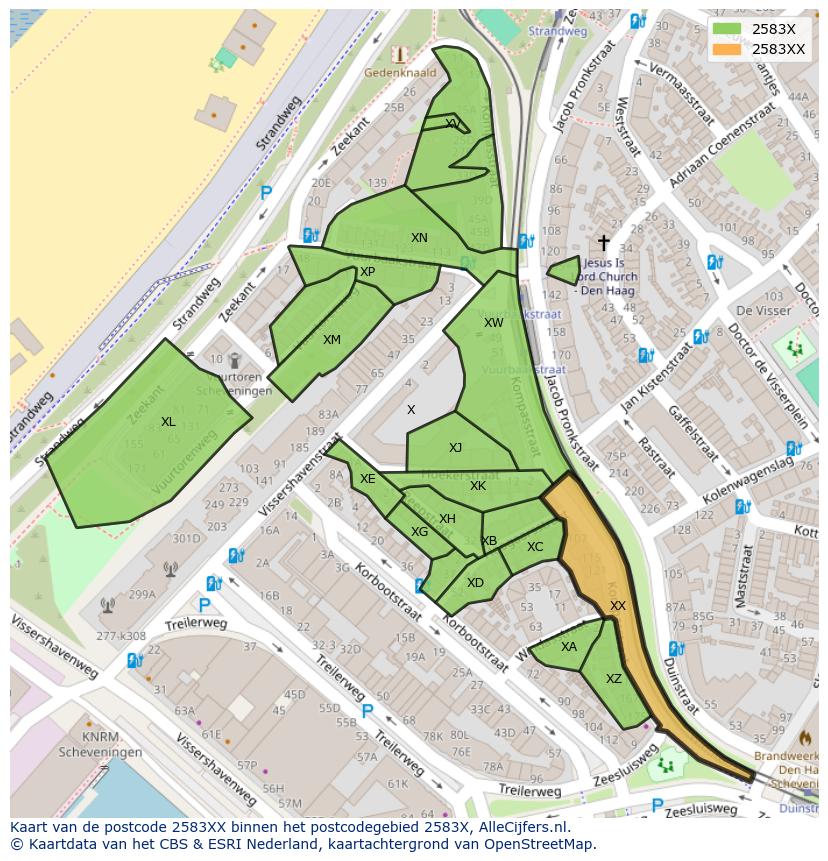 Afbeelding van het postcodegebied 2583 XX op de kaart.