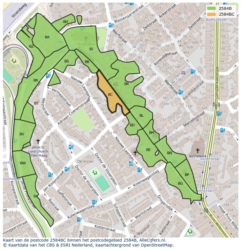 Afbeelding van het postcodegebied 2584 BC op de kaart.