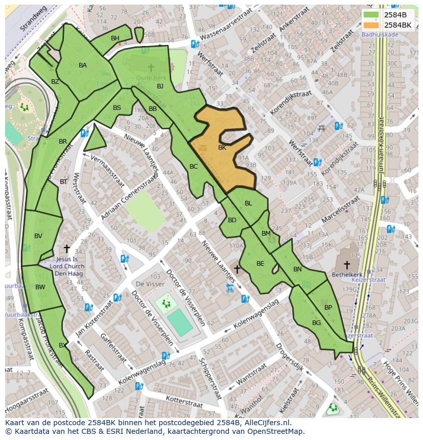 Afbeelding van het postcodegebied 2584 BK op de kaart.