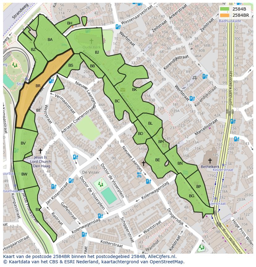 Afbeelding van het postcodegebied 2584 BR op de kaart.