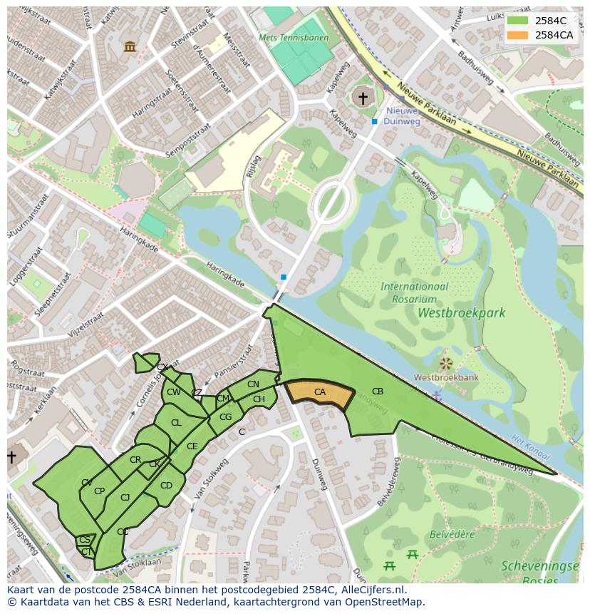Afbeelding van het postcodegebied 2584 CA op de kaart.