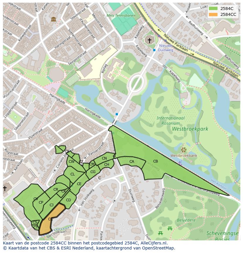 Afbeelding van het postcodegebied 2584 CC op de kaart.