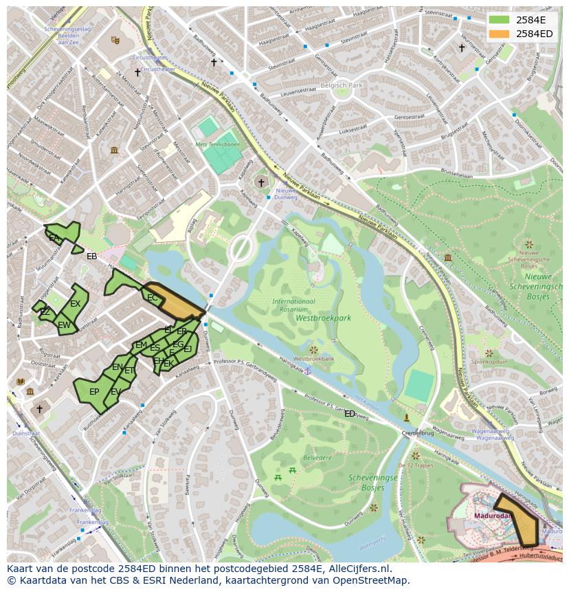 Afbeelding van het postcodegebied 2584 ED op de kaart.