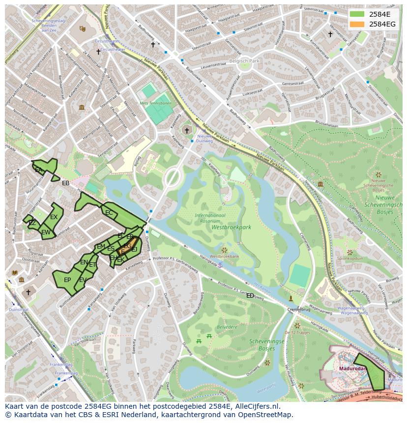 Afbeelding van het postcodegebied 2584 EG op de kaart.