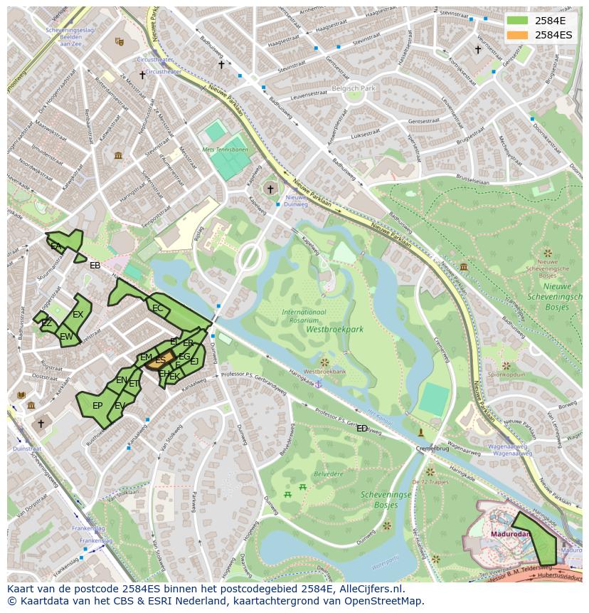 Afbeelding van het postcodegebied 2584 ES op de kaart.