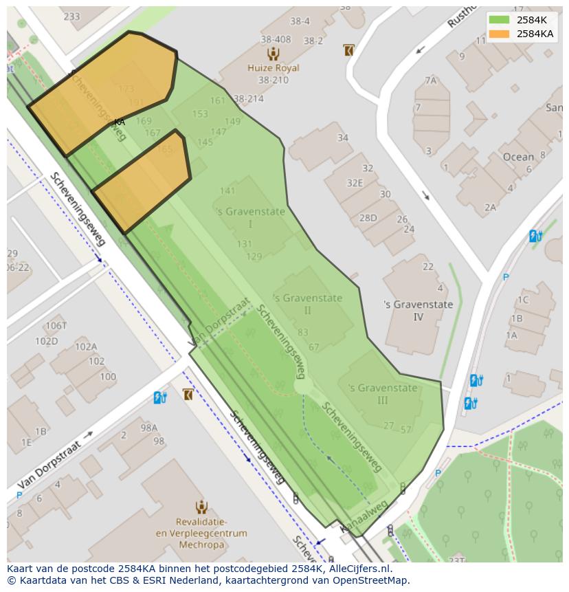 Afbeelding van het postcodegebied 2584 KA op de kaart.