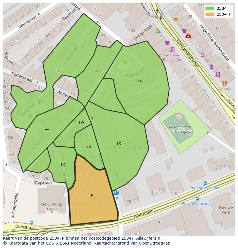 Afbeelding van het postcodegebied 2584 TP op de kaart.