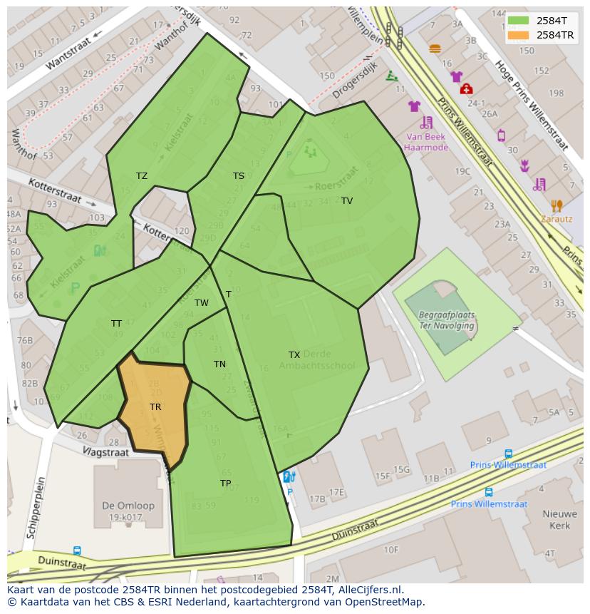 Afbeelding van het postcodegebied 2584 TR op de kaart.