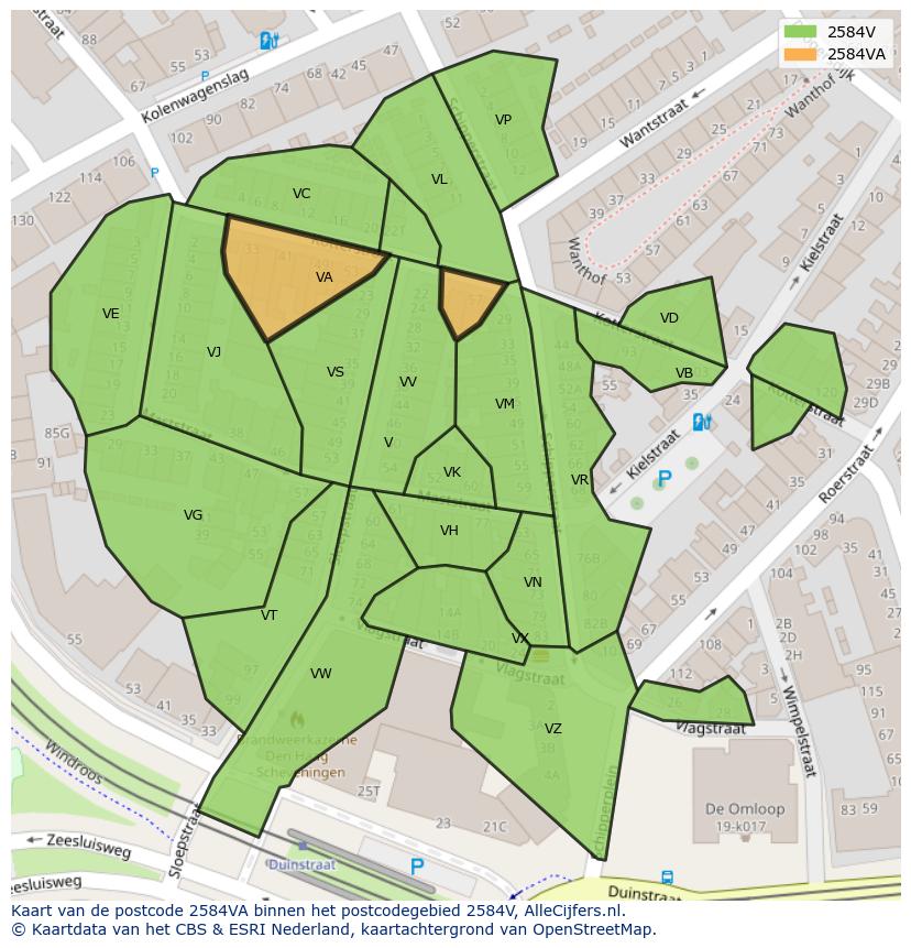 Afbeelding van het postcodegebied 2584 VA op de kaart.