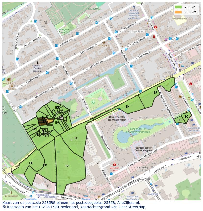 Afbeelding van het postcodegebied 2585 BS op de kaart.