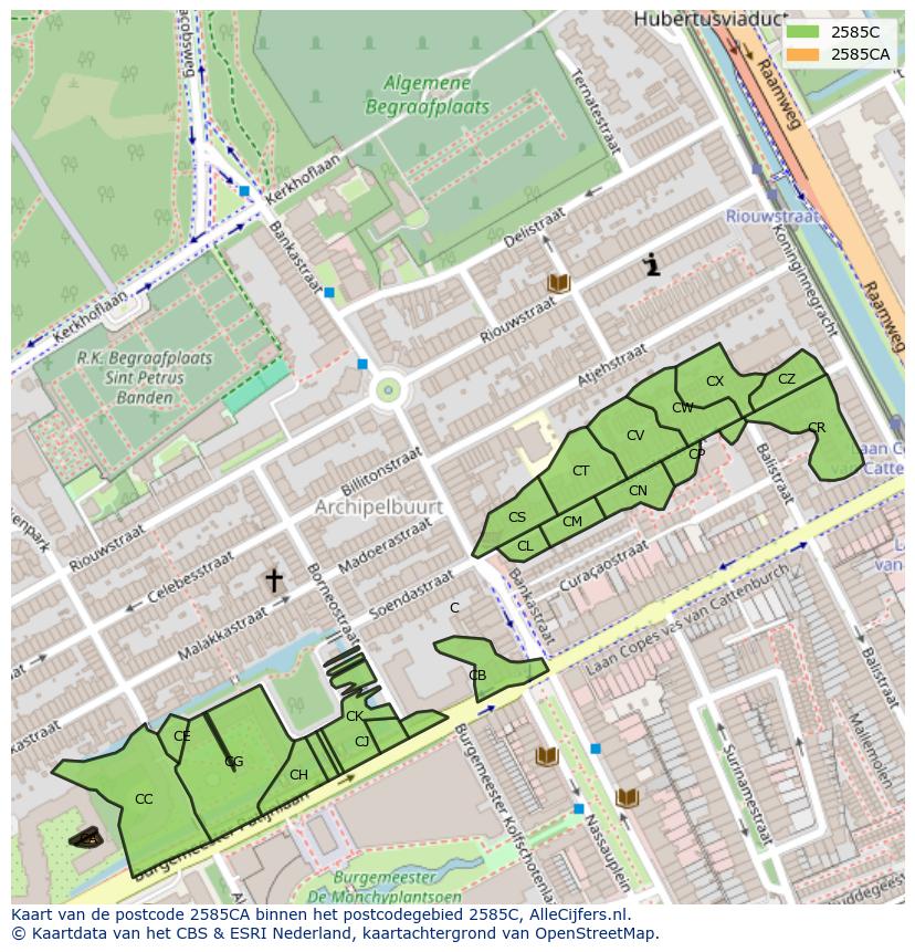 Afbeelding van het postcodegebied 2585 CA op de kaart.
