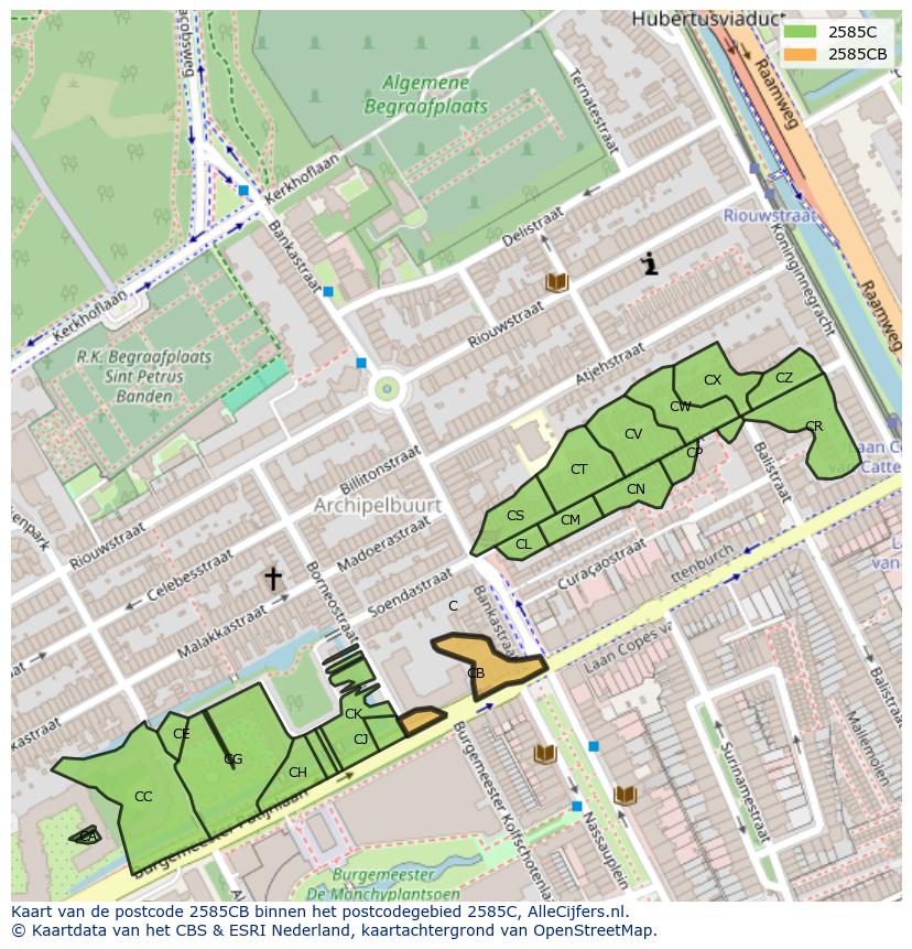 Afbeelding van het postcodegebied 2585 CB op de kaart.