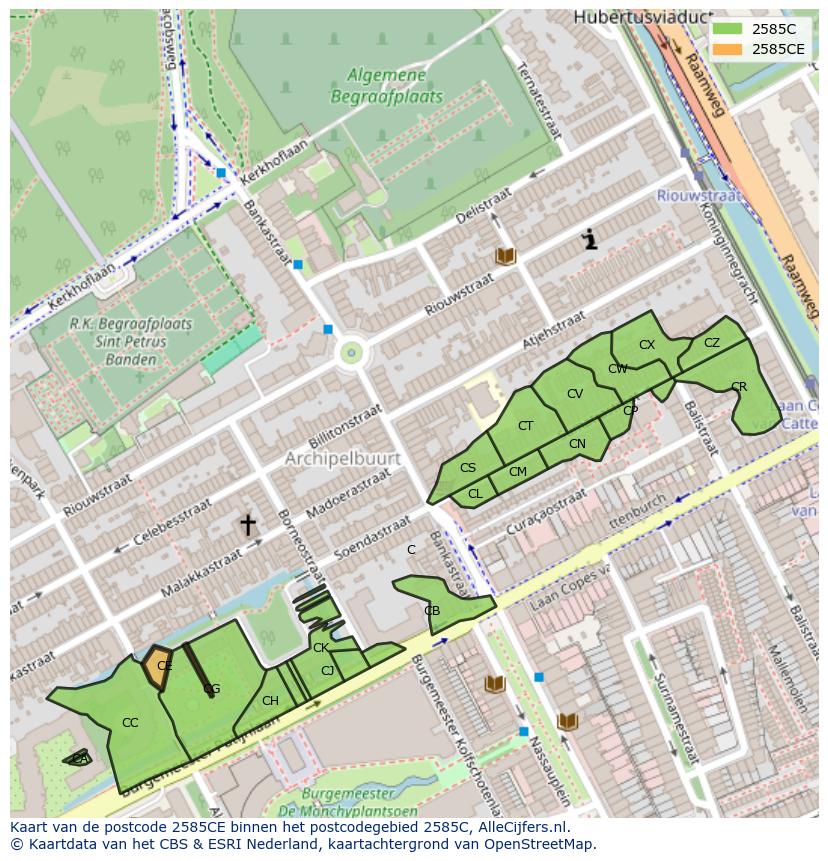 Afbeelding van het postcodegebied 2585 CE op de kaart.