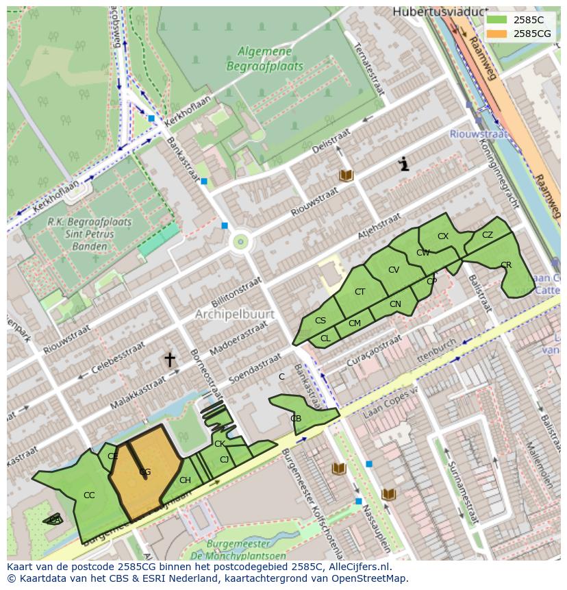 Afbeelding van het postcodegebied 2585 CG op de kaart.
