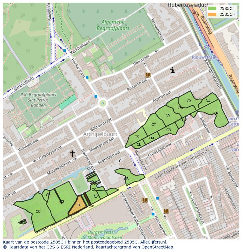 Afbeelding van het postcodegebied 2585 CH op de kaart.