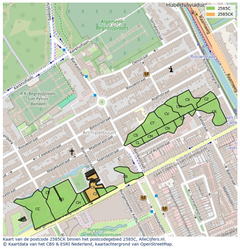 Afbeelding van het postcodegebied 2585 CK op de kaart.