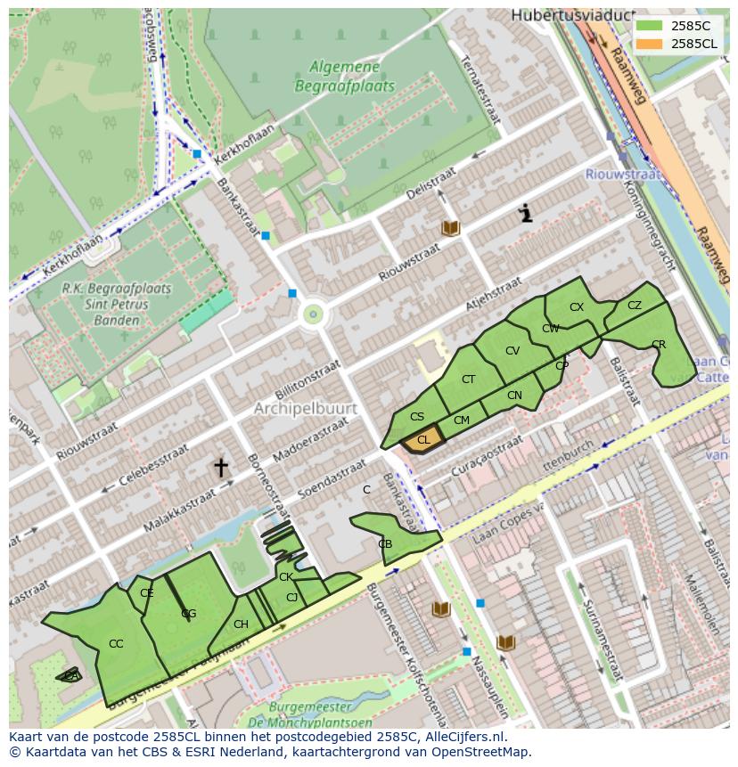 Afbeelding van het postcodegebied 2585 CL op de kaart.